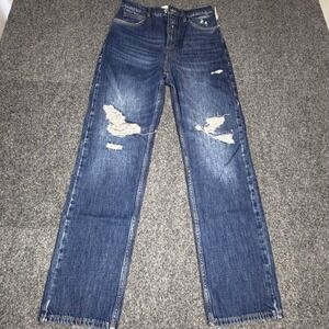FRAME High N Tight Straight Jeans Rips Size 26 High Rise Medium‎ Wash Denim